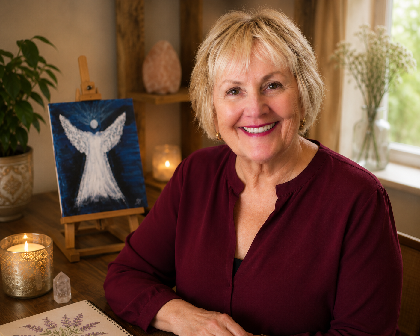 Sharon Hess with one of her Energy Angel paintings