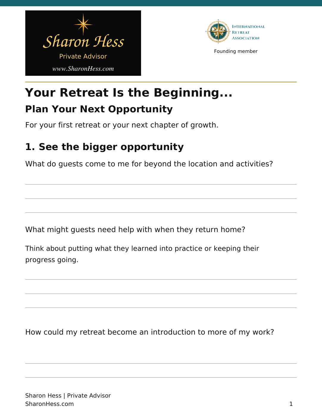 First-page preview of Your Retreat Is the Beginning, a worksheet by Sharon Hess